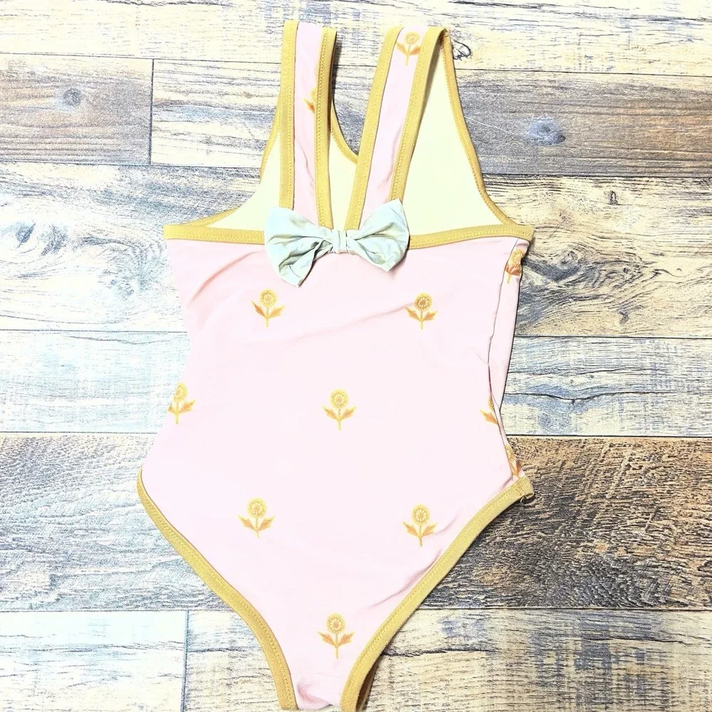 Pink‎ Chicken Swimsuit Toddler Girl 2Y Floral Bow One Piece Coastal Summer